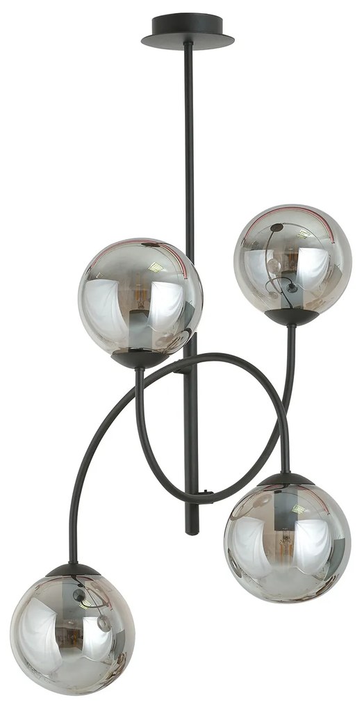 Plafoniera Moderna Utu 4 Luci In Acciaio Nero E Vetro Fumè
