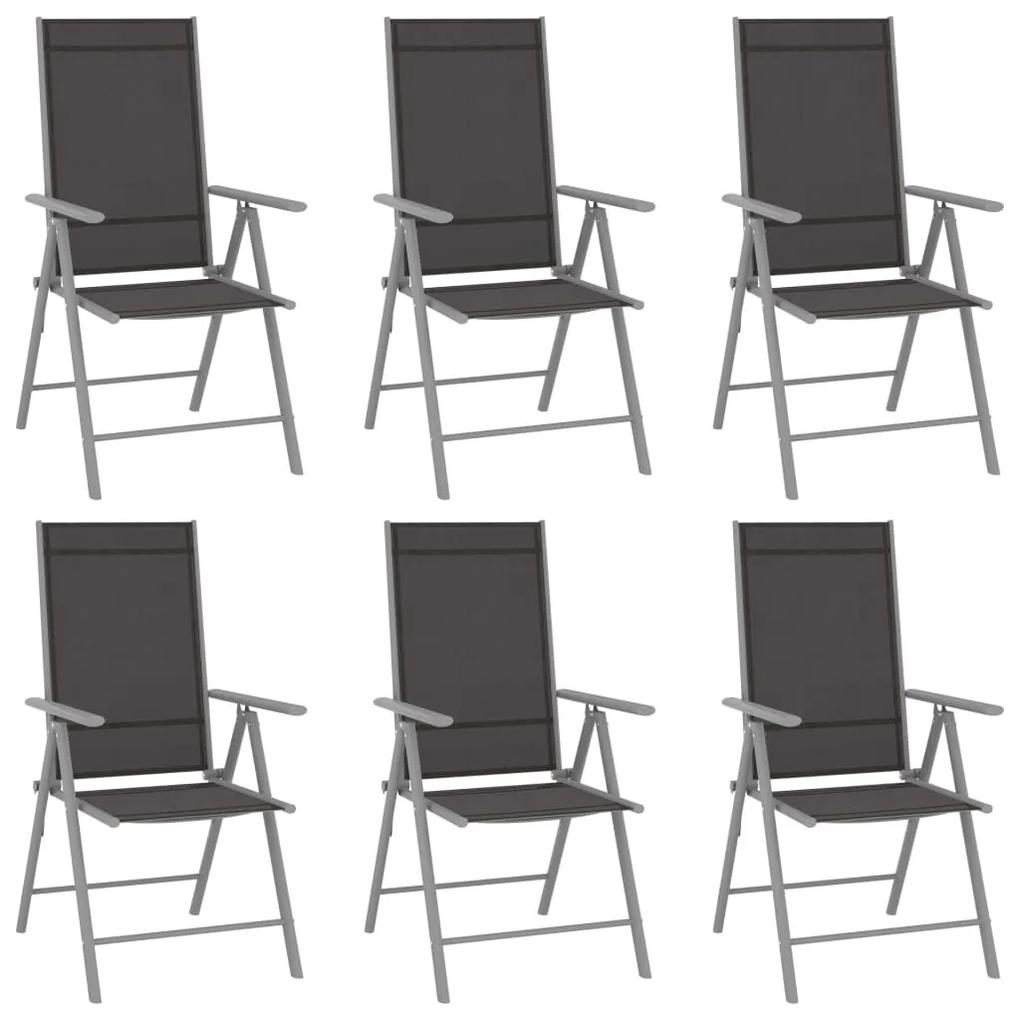 Set mobili da pranzo per giardino 7 pz alluminio argento e nero