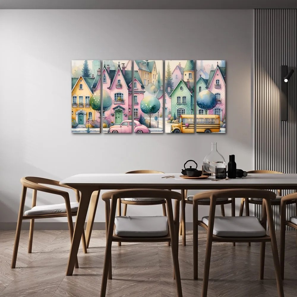 Quadri 5 pezzi – Cittadina in colori pastello