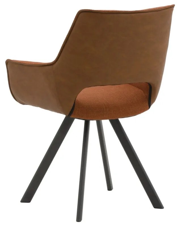 Set di sedie MONTMARTRE in similpelle marrone, tessuto terracotta e gambe in metallo nero, con braccioli