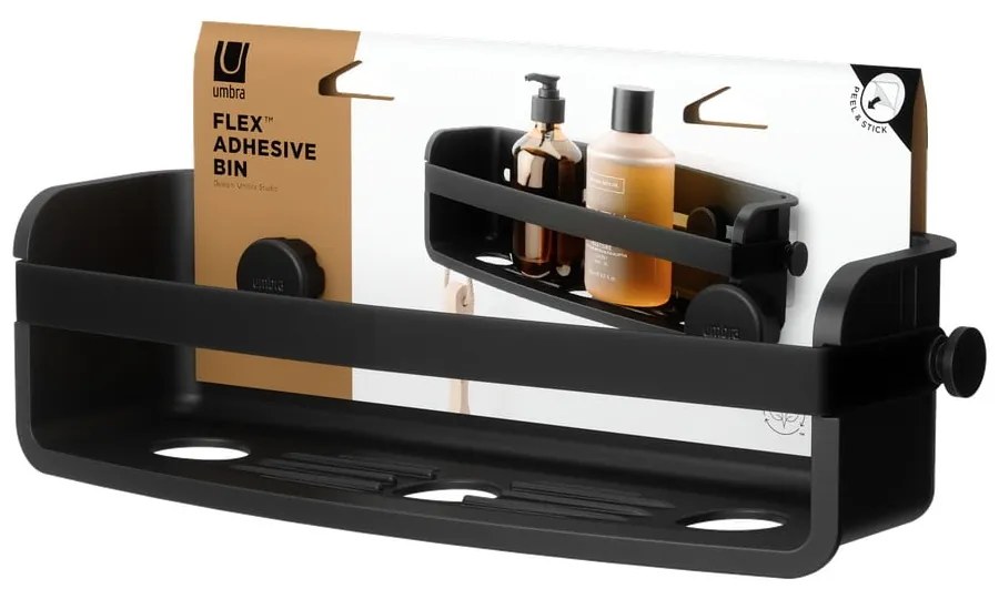 Mensola da bagno senza foratura nera in plastica Flex Adhesive – Umbra