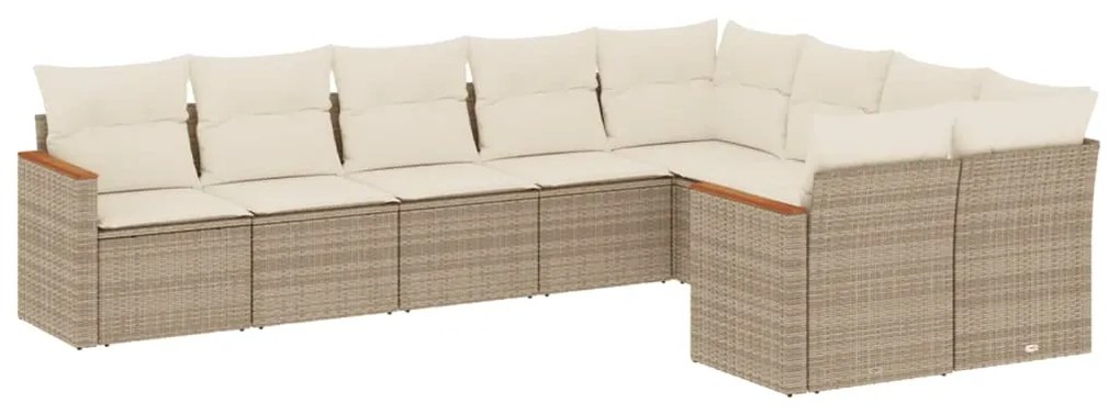 Set Divano da Giardino 9 pz con Cuscini Beige in Polyrattan