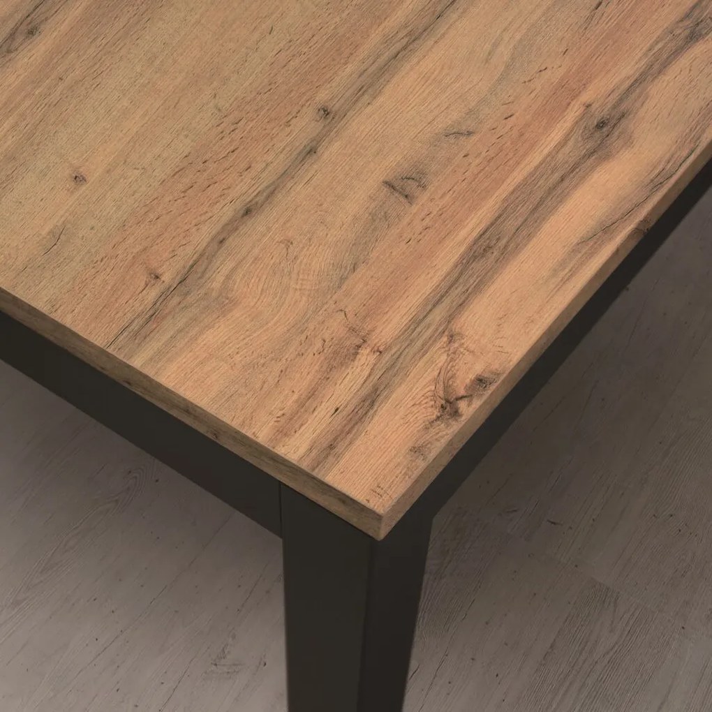 Tavolo TROPEA in legno, finitura rovere rustico e metallo verniciato antracite, allungabile 140&#215;80 cm &#8211; 190&#215;80 cm