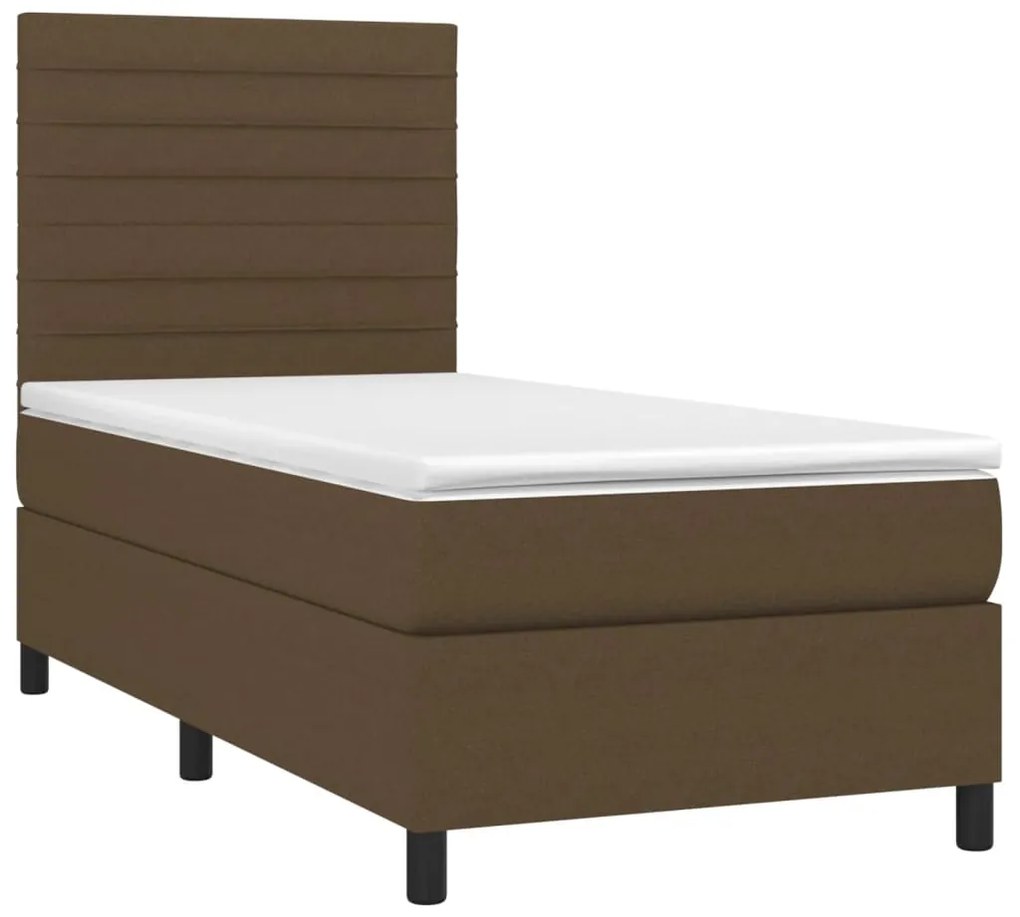 Letto a molle materasso e led marrone scuro 80x200cm in tessuto