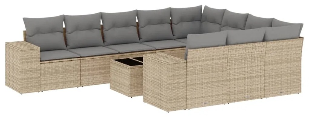 Set divani da giardino 11 pz con cuscini beige in polyrattan