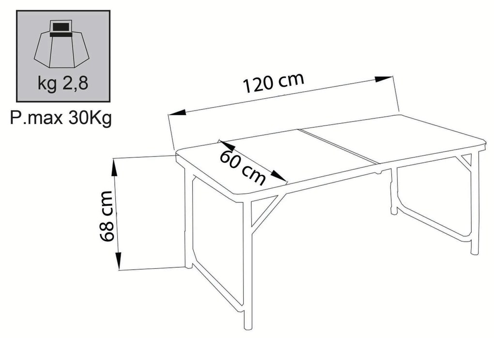 tavolo pieghevole salvaspazio in alluminio cm 120 x 60 x 68 h