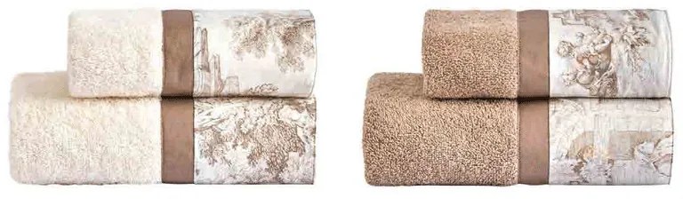 Set asciugamano bagno Toile de jouy Biancoperla 4 pezzi  Colore Beige