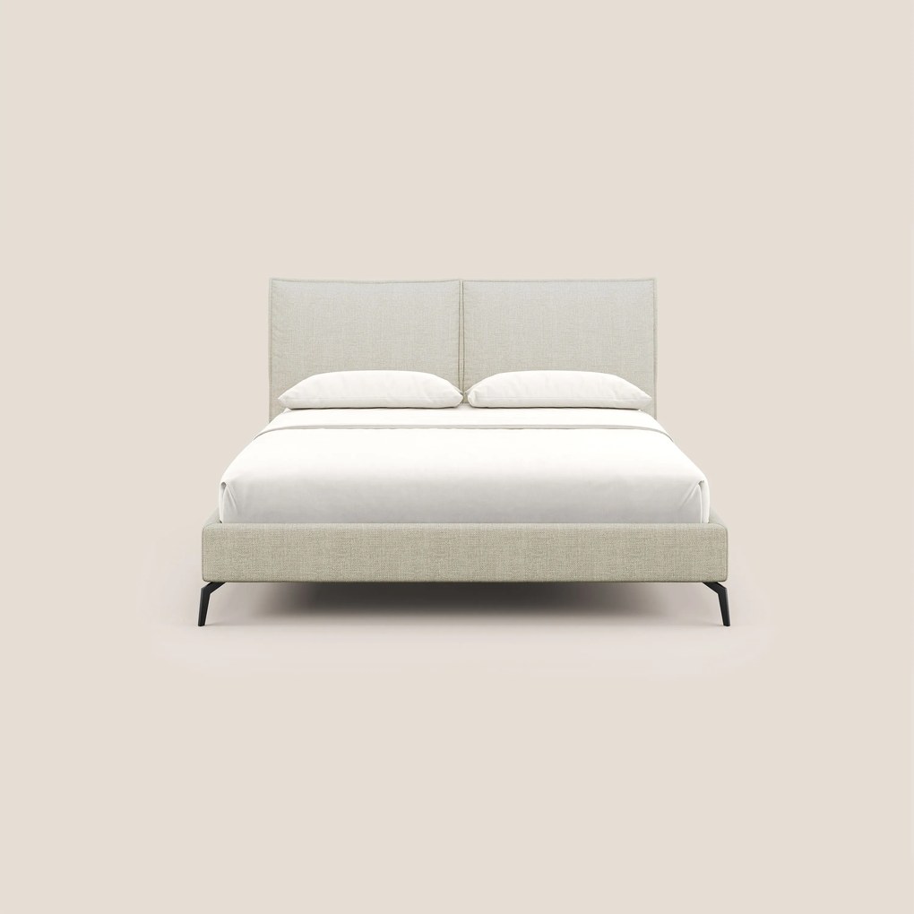Cloe letto imbottito con piedi in metallo sfoderabile in tessuto fiammato impermeabile T06 panna