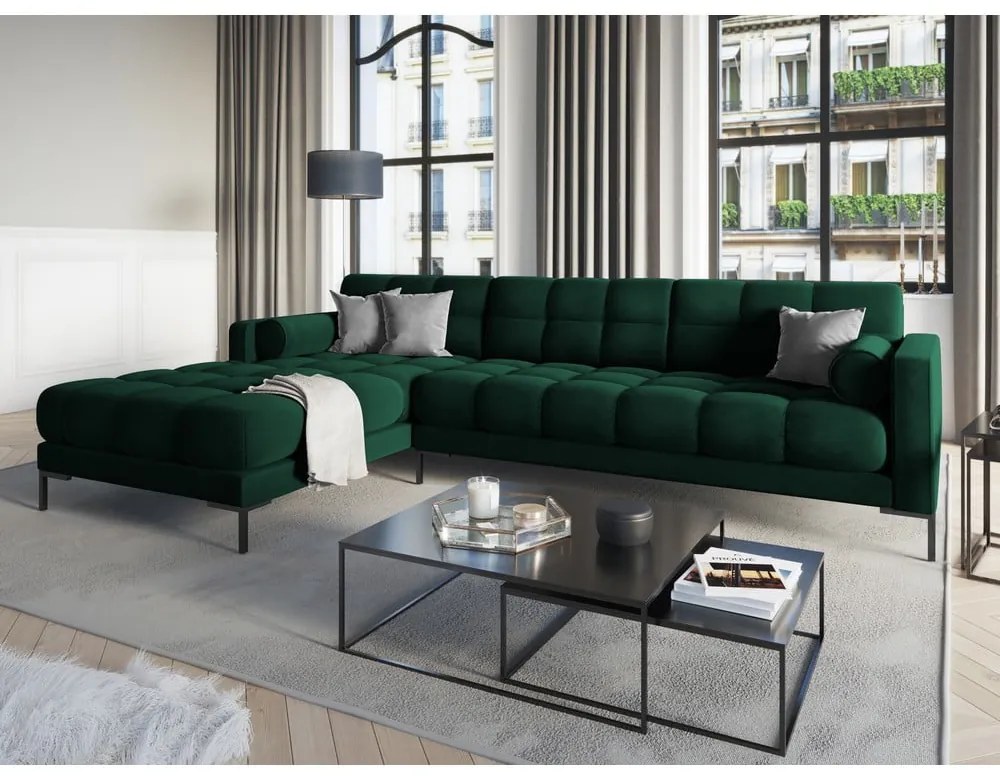 Divano angolare in velluto verde scuro, angolo sinistro Bali - Cosmopolitan Design