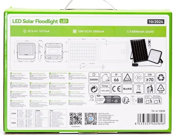 Aigostar - LED Faro solare dimmerabile LED/100W/3,4V IP66 + +TC