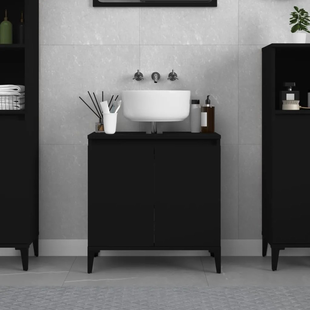 Mobile Lavabo Nero 58x33x60 Cm İn Legno Multistrato /