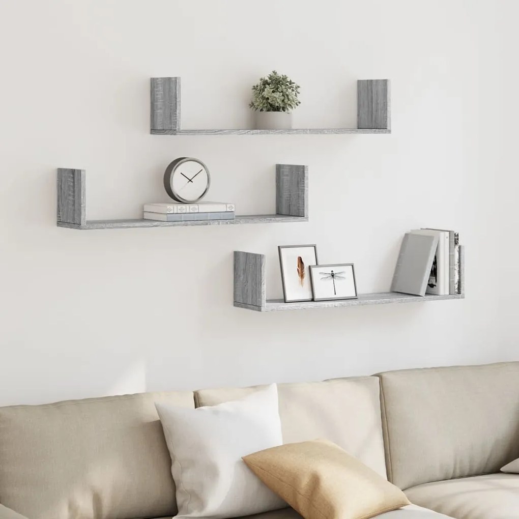 Mensole A Parete 3pz Grigio Sonoma 80x18x18 Cm İn Truciolato /