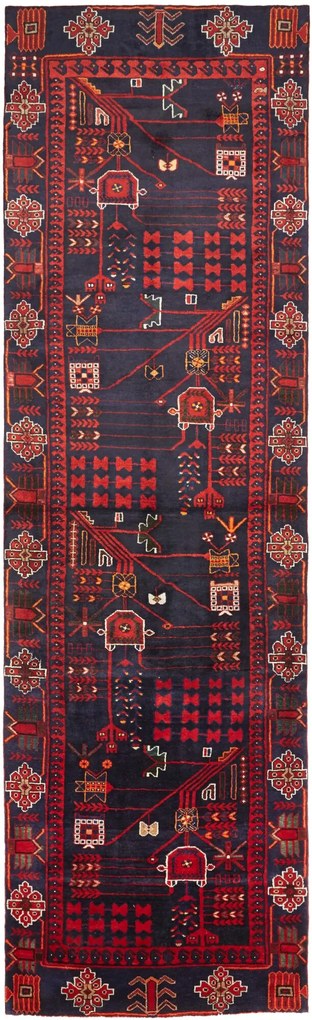 Hamedan Tappeto 400x120 Blu (Iran) Annodato A Mano