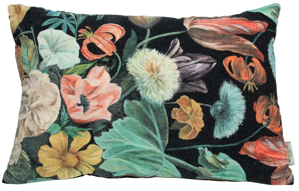 Cuscino 40x60 cm in velluto con fiori colorati