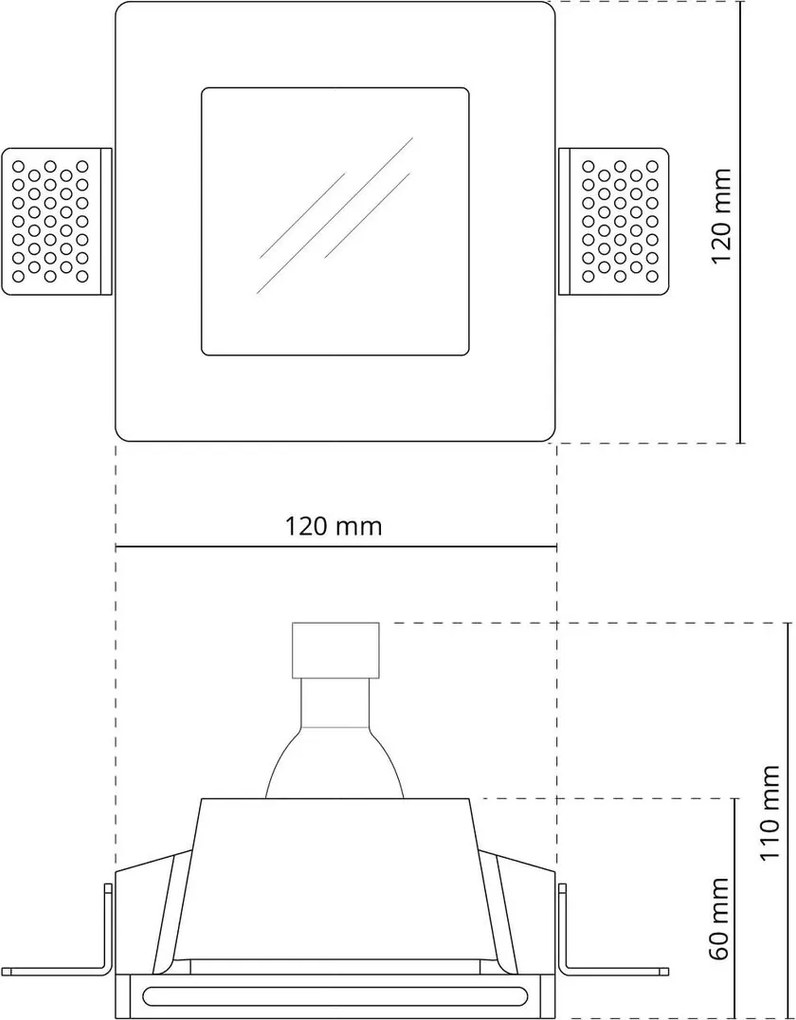 Portafaretto GU10 ed MR16 Quadrato in Gesso Pitturabile Ø120x120 mm
