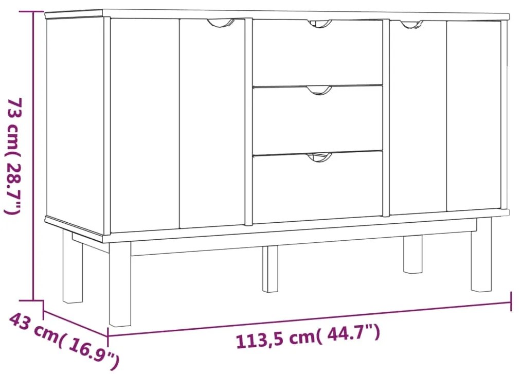 Credenza OTTA 113,5x43x73 cm in Legno Massello di Pino