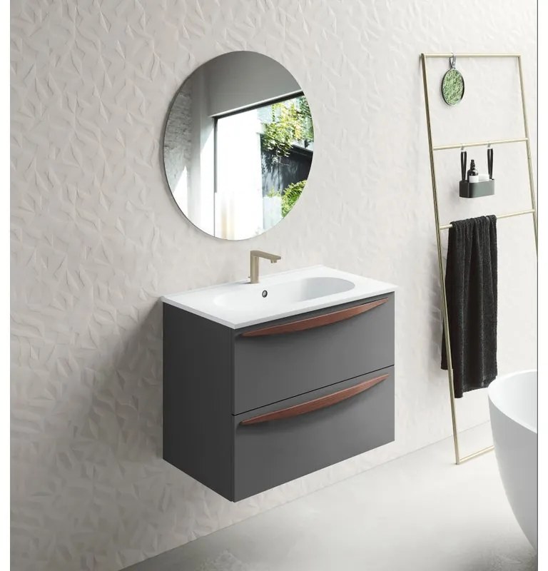 Mobile sottolavabo e lavabo Arco per vasca centrale cenere opaco L 60 cm 2 cassetti