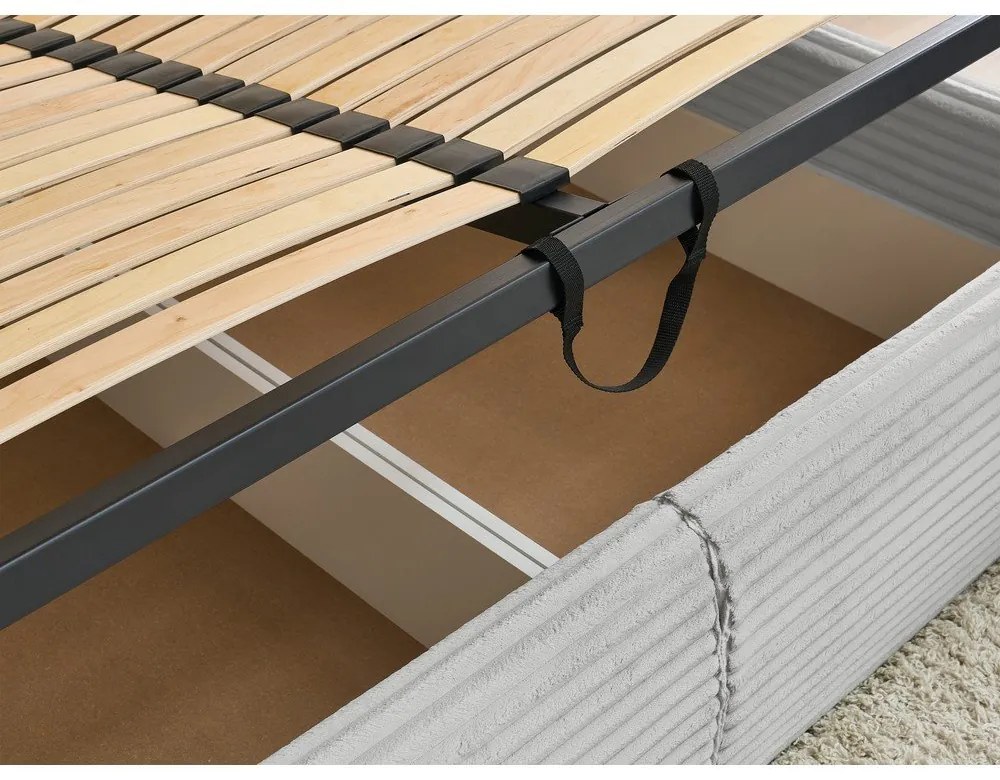 Letto matrimoniale in grigio chiaro imbottito con spazio contenitivo con griglia inclusa 180x200 cm Jade – Bobochic Paris