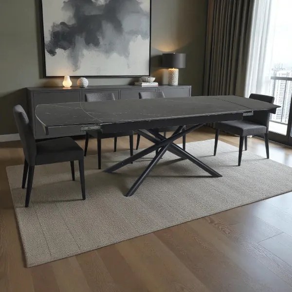 Tavolo allungabile 140-200x90 cm top marmo e gambe nere - VERAL