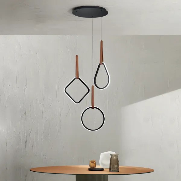 Lampada a sospensione 49 cm Led REGOLI in metallo con 3 elementi in ecopelle MIX