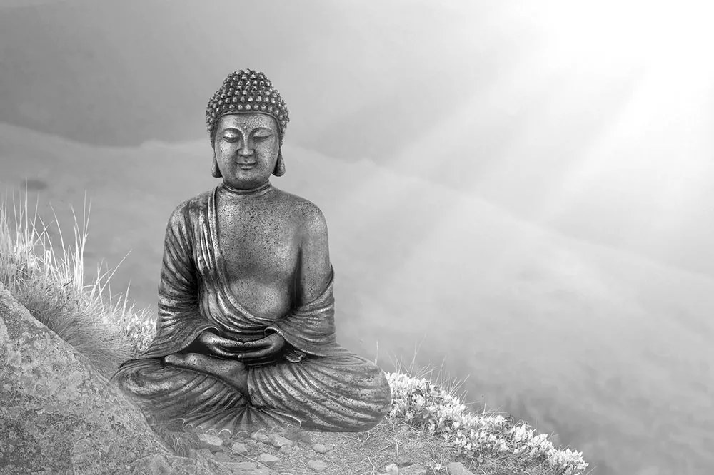 Carta da parati – Buddha in posizione meditativa in bianco e nero