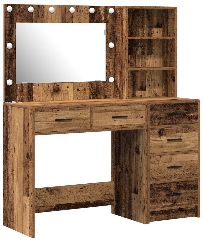 Set da toeletta di 2 pezzi con led in legno vecchio