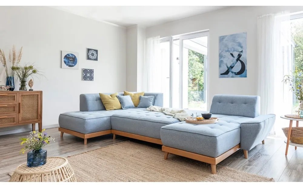 Divano letto a U azzurro, angolo sinistro Dazzling Daisy - Miuform