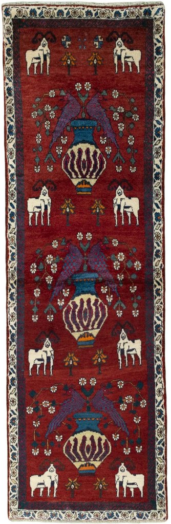 Shiraz Tappeto 70 x 240 Rosso (Iran) Annodato A Mano