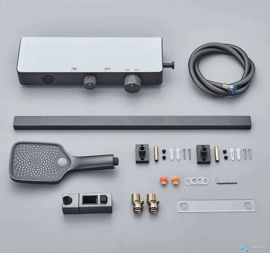 Miscelatore termostatico da parete per vasca ELITE EDITION BBT1429 con display LED, bocca girevole e doccetta multigetto, grigio grafite