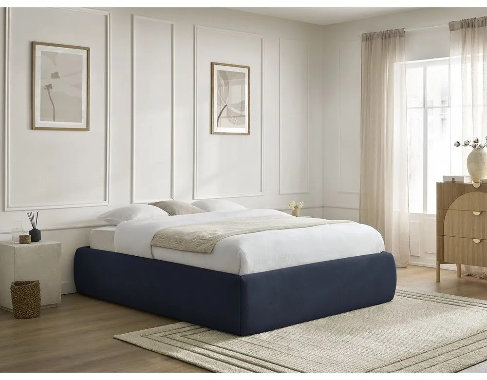 Letto matrimoniale imbottito blu scuro con contenitore/senza testiera con rete inclusa 180x200 cm Inera – Bobochic Paris