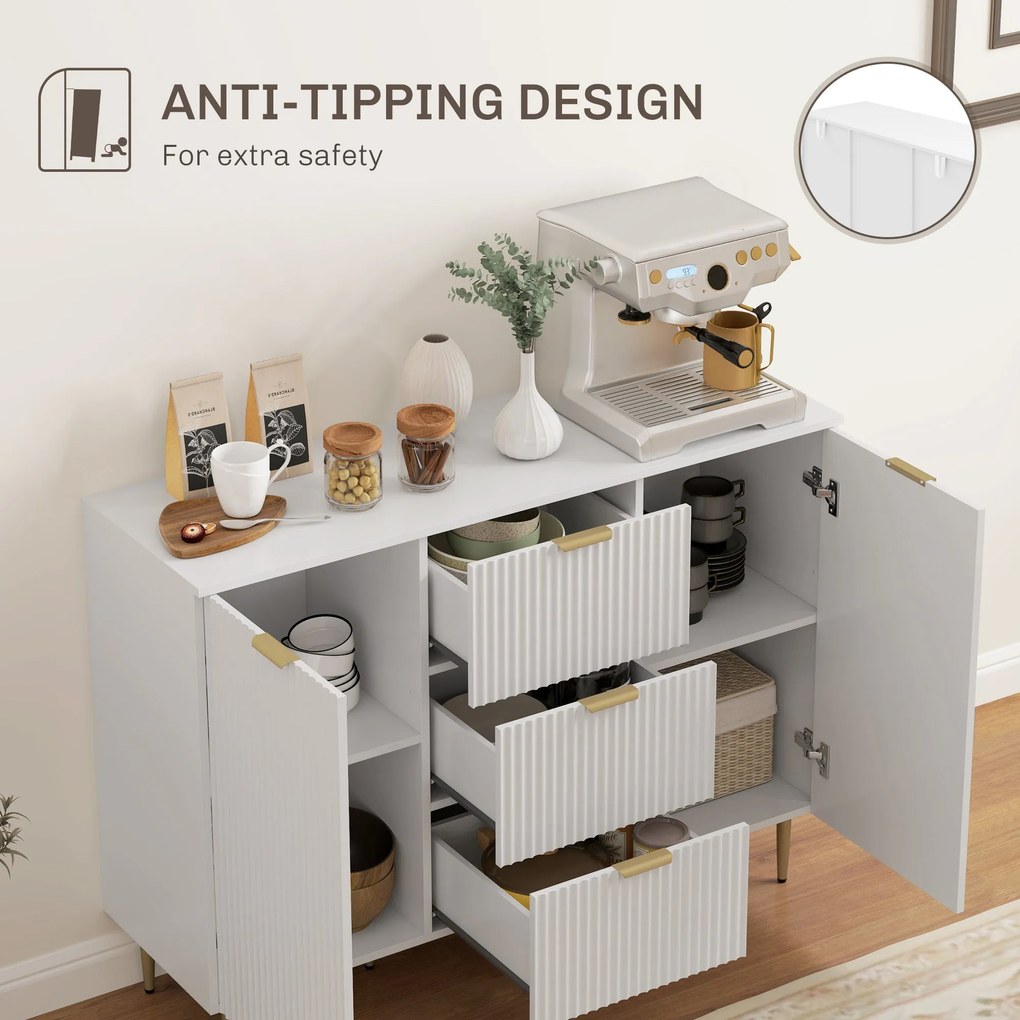 Credenza Moderna 120x40x89,5 cm con 3 Cassetti e 2 Armadietti in Legno e Metallo Bianco...