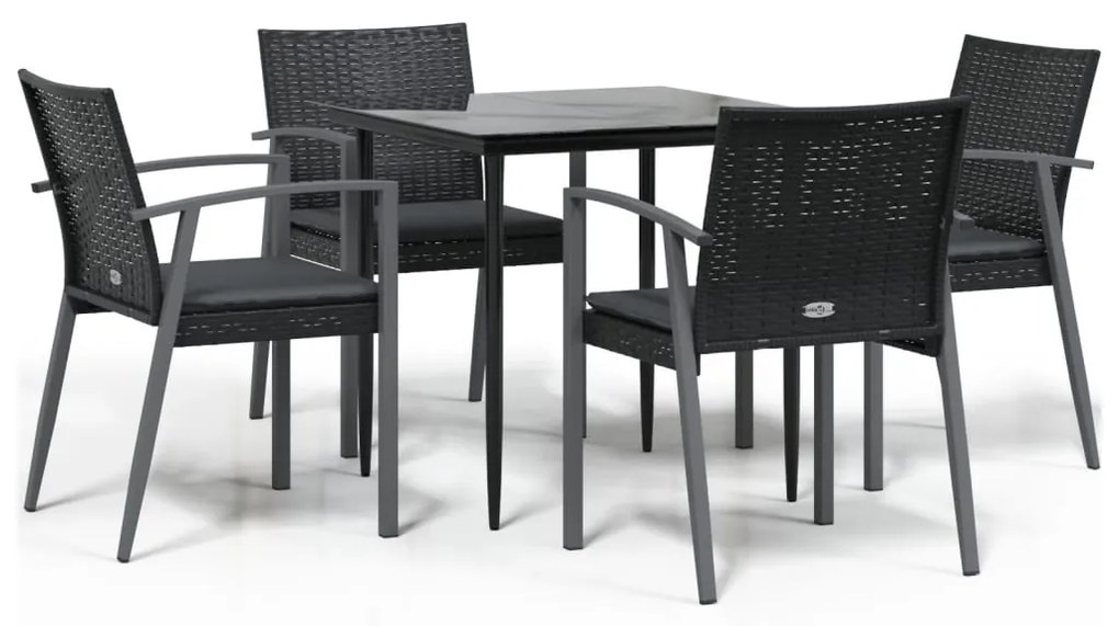 Set pranzo da giardino 5pz con cuscini in polyrattan e acciaio