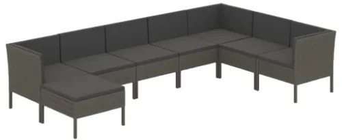 Set Divani da Giardino 8 pz con Cuscini in Polyrattan Grigio