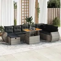 Set Divano da Giardino 9pz con Cuscini Grigio Polyrattan Acacia 3328075