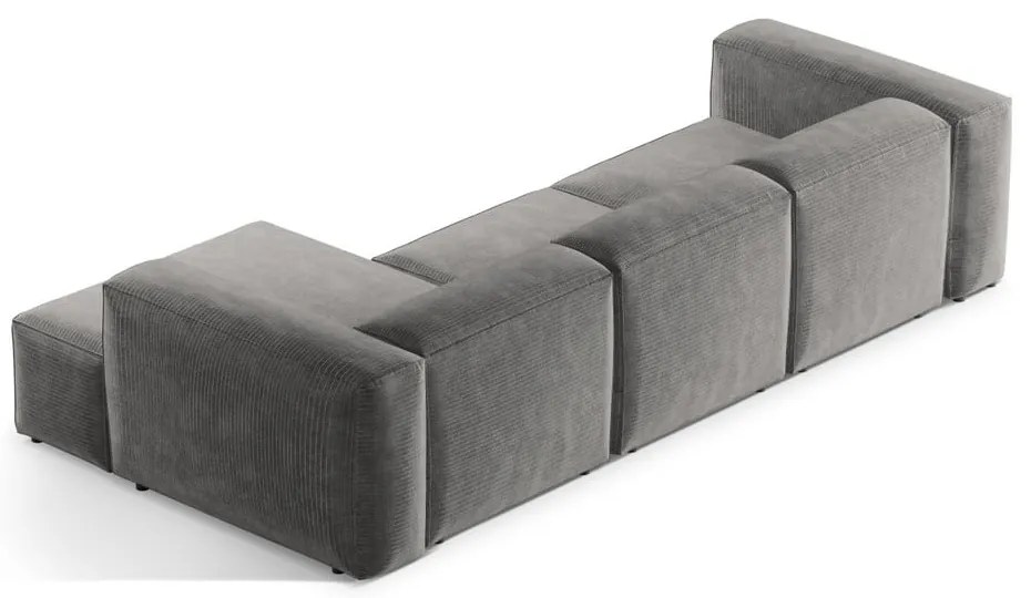 Divano angolare grigio chiaro (con penisola a destra/con chaise lounge) con rivestimento in velluto a coste Bergamo – Cosmopolitan Design