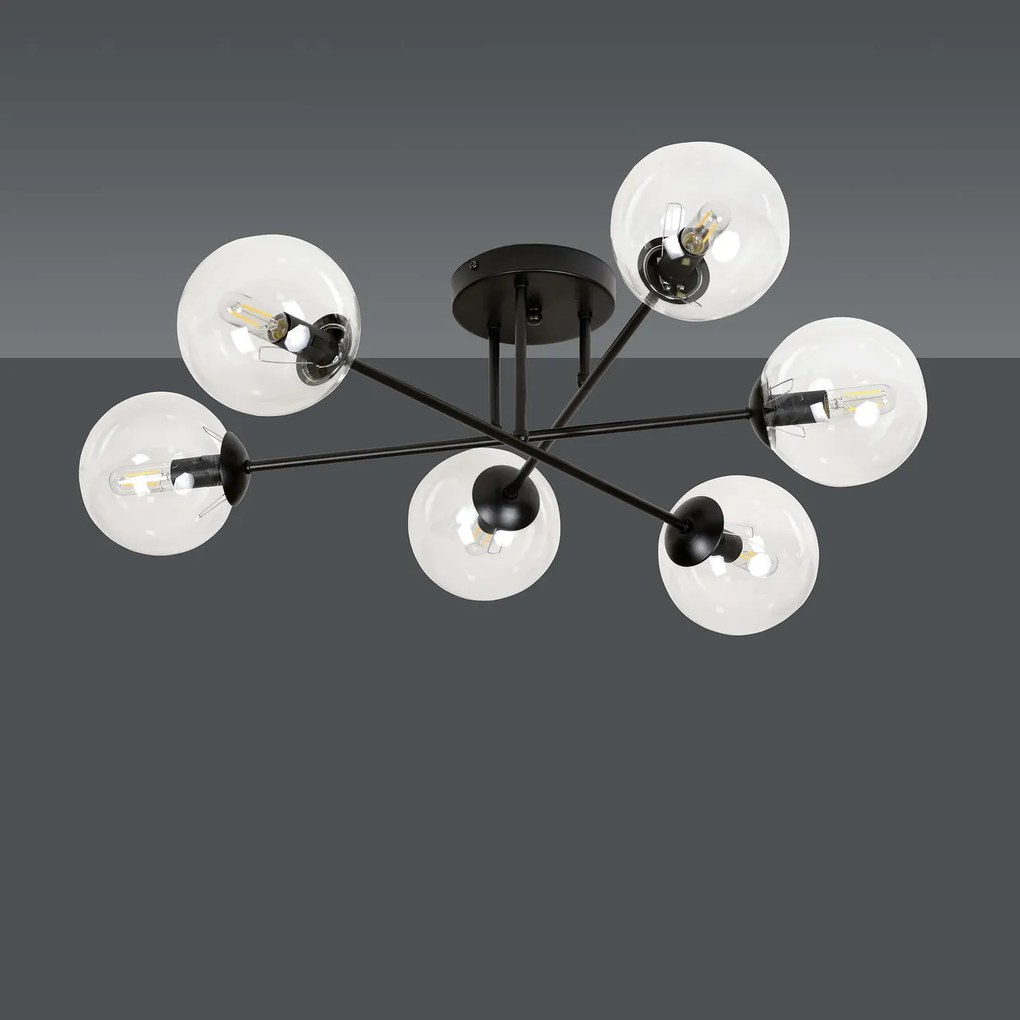 Lampadario da soffitto Brendi 6B Nero con sfere trasparenti E14