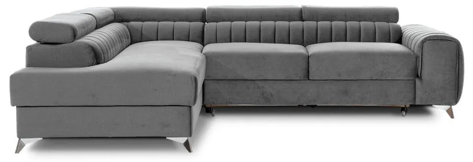 Divano angolare grigio allungabile/con contenitore (con penisola a sinistra/a L) e rivestimento in velluto Laurence – ELTAP
