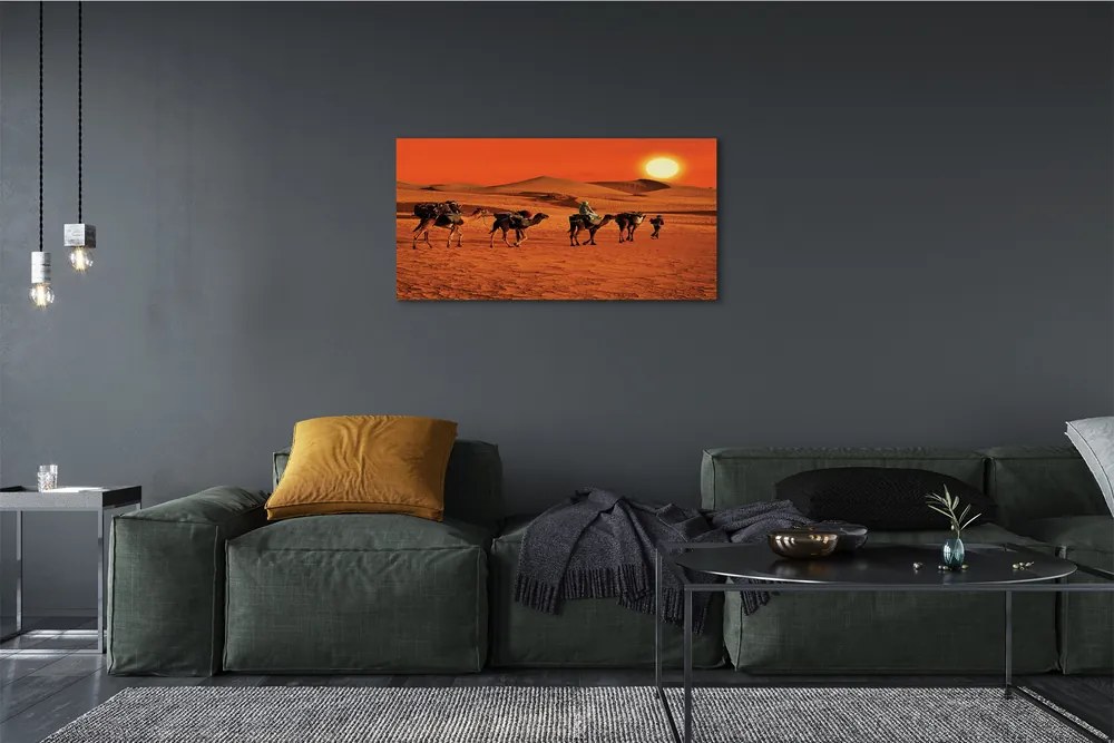 Foto quadro su tela Cammelli persone desertici del sole cielo 100x50 cm