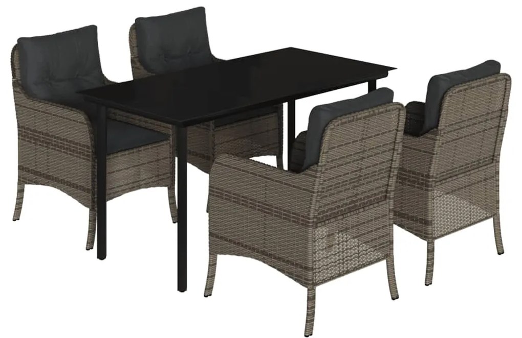 Set da pranzo da giardino 5 pz con cuscini in polyrattan grigio