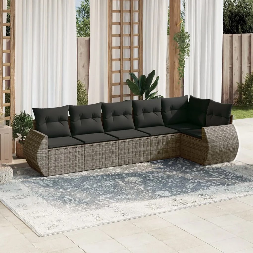 Set divano da giardino 6 pz con cuscini grigio in polyrattan