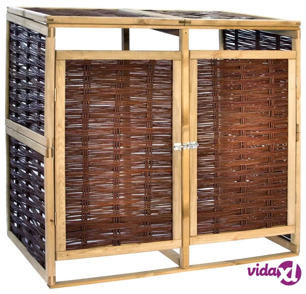 vidaXL Copri Bidone dei Rifiuti Doppio in Legno di Pino e Vimini