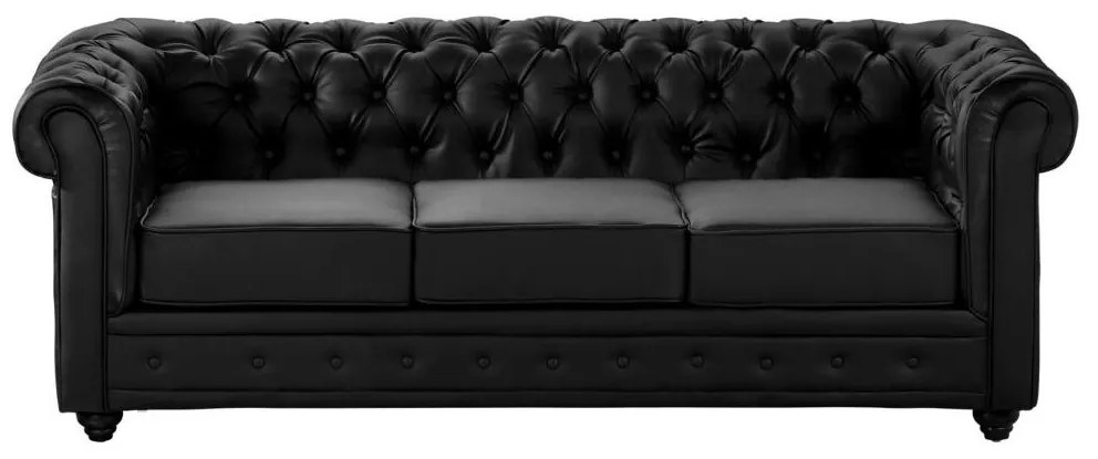 Divano 3 posti e poltrona CHESTERFIELD in similpelle Nero