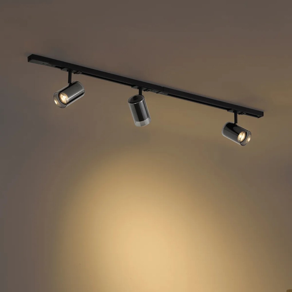 Sistema di illuminazione a binario moderno nero con 3 faretti monofase - Iconic Lloyd