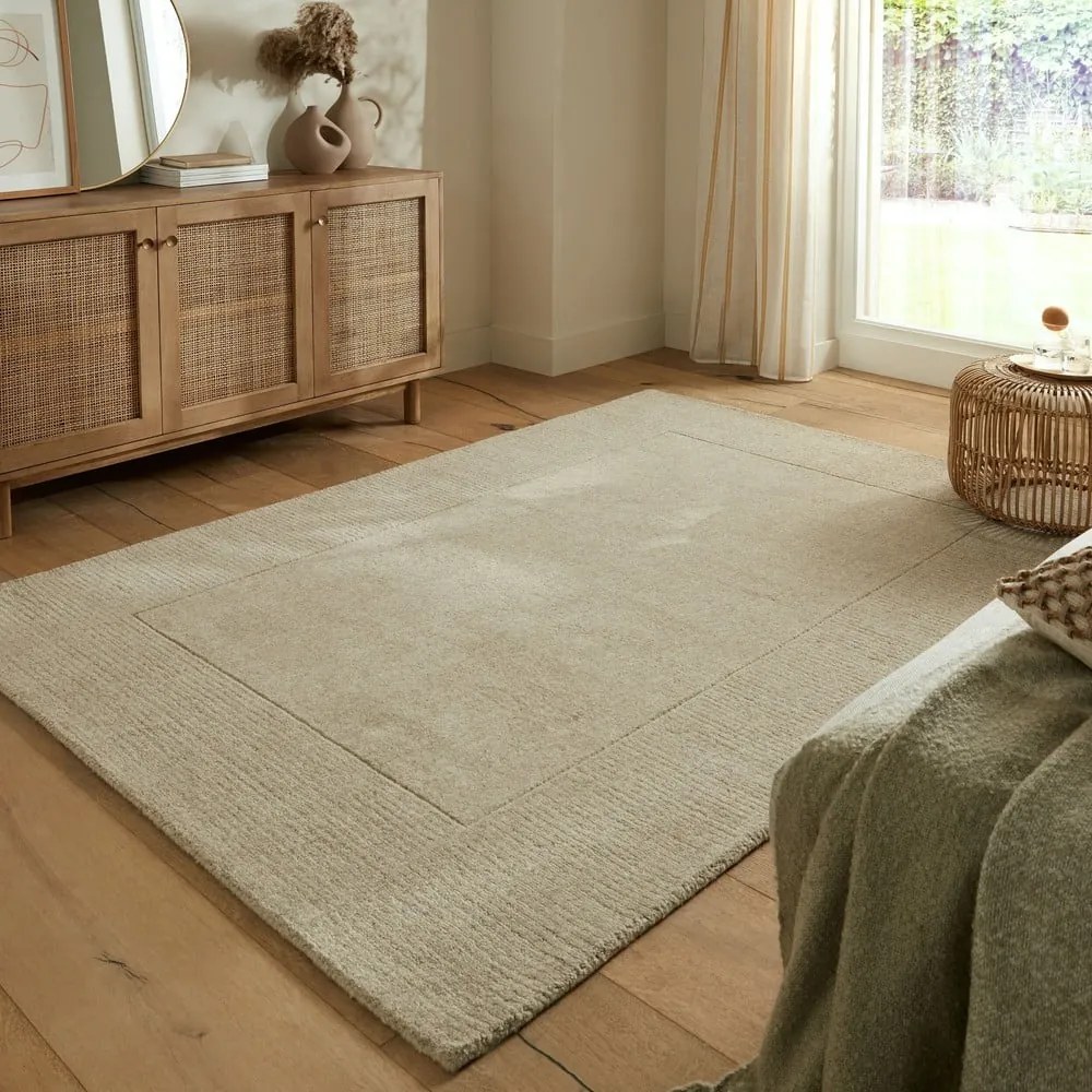 Tappeto beige in lana tessuto a mano 300x400 cm Textured Wool Border – Flair Rugs