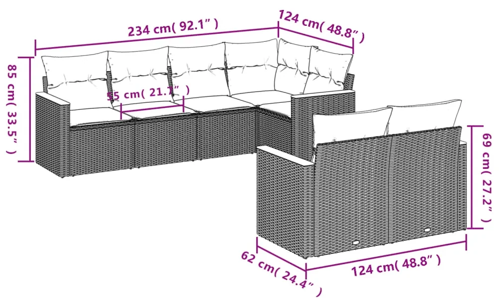 Set divani da giardino 7 pz con cuscini beige in polyrattan