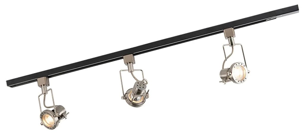 Binario monofase Smart nero con acciaio incl. 3 WiFi GU10 - Iconic Suplux