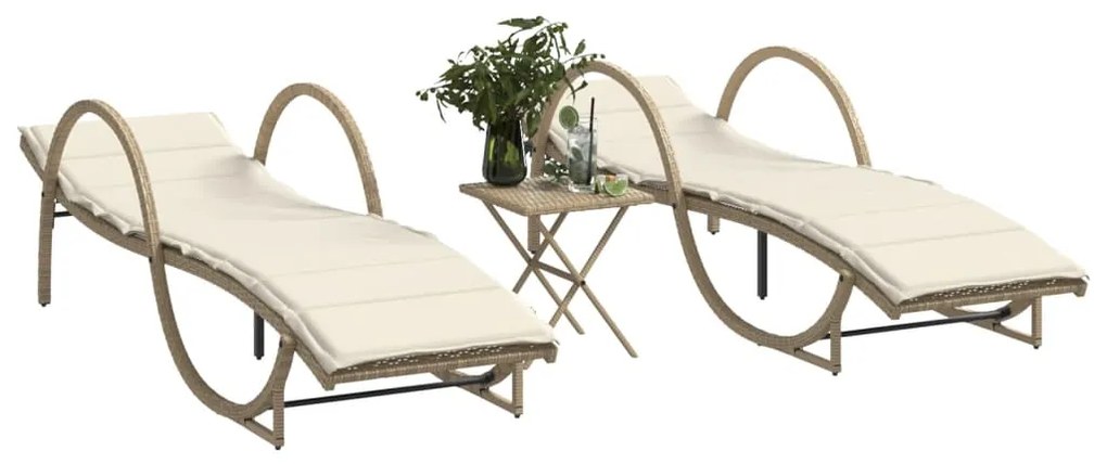 Lettini Prendisole 2 Pz Con Tavolino Beige İn Polyrattan /