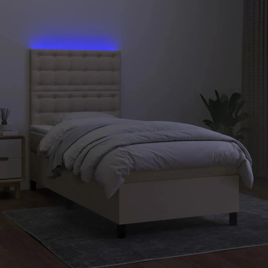 Letto a molle con materasso e led crema 100x200cm in tessuto