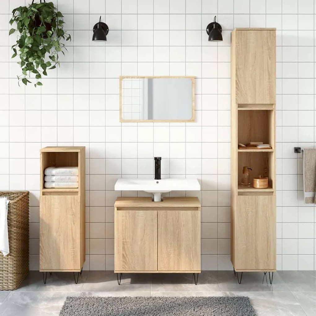 Mobile Da Bagno Rovere Sonoma 58x33x60 Cm İn Legno Multistrato /