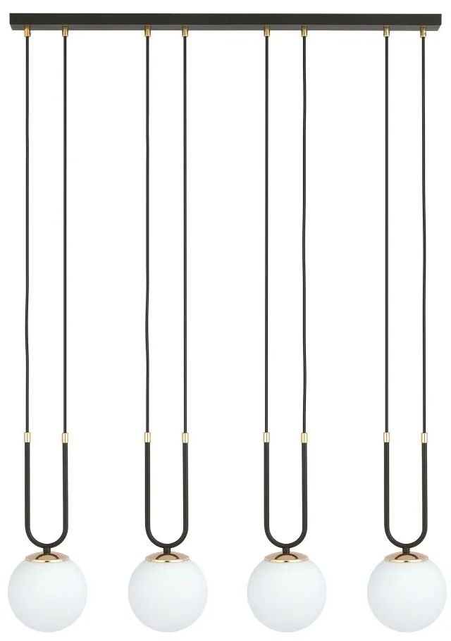 Lampadario a Sospensione in Acciaio e Vetro GLAM 4 Nero 4xE14 Colore del corpo Nero e Oro